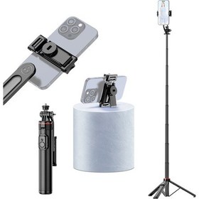 Resim Dofolink 131cm Uzunlukta Bluetooth Kumandalı Telefon Tripodu - Hızlı Çıkarılabilir Telefon Tutucu, Abs+alüminyum, Siyah Siyah 