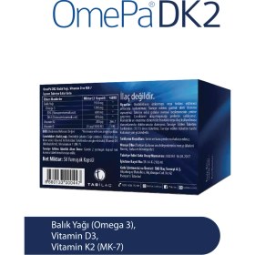Resim OmePa DK2 50 Yumuşak Kapsül D3K2 Omega 3 Balık Yağı İçeren Takviye Edici Gıda 