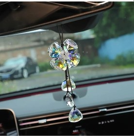 Resim Cloud011 Parlak Renk Dört Yapraklı Yonca Kristal Araç İçin Şık Nazar Boncuğu 