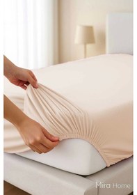 Resim Tek Kişilik Düz Penye %100 Pamuklu Lastikli Çarşaf 100x200 Cm Newsheet Bej Çok Renkli 