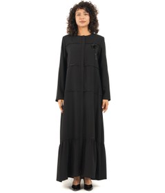 Resim derin store Volanlı tasarım çizgili modern kesim ferace 