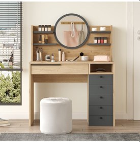 Resim Paris Makyaj Masası Aynalı Çekmeceli Şifonyer Raf Sepet-antrasit 