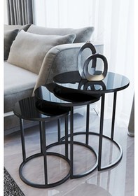 Resim 3' Lü Siyah Siyah Metal Sehpa 