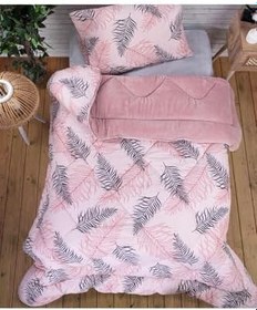 Resim Tek Kişilik Desenli 57 Tel Lüx Çift Taraflı Welsoft Pamuk Silikon Yorgan 155 x 215 cm Pudra Pembe - Siyah 155 x 215 