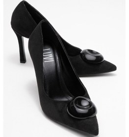 Resim Jordana Siyah Süet Siyah Tokalı Kadın İnce Topuklu Ayakkabı Siyah Süet 