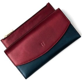 Resim Helmbrook London Ashley Kadın Bordo Lacivert Deri Fermuarlı Rfid Korumalı Cüzdan Bordo - Lacivert 