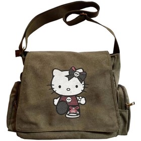 Resim Genel Markalar Hello Kitty Goth Baskılı Unisex Yeşil Postacı Çantası 