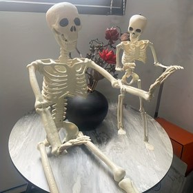 Resim 40/90cm İskelet Ev Dekorasyonu Cadılar Bayramı Dekorasyonu - Hareketli Kafa, Bacaklar, Eller, Diş Kemikleri - İfade Dolu Gözler ve Hareketli Eklemlerle Gerçekçi Plastik Asılı Aksesuar 