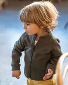 Resim MOOSE STORE BABY&KIDS %100 Pamuklu Organik Unisex Bebek Çocuk Yeşil Ceket Fermuarlı 