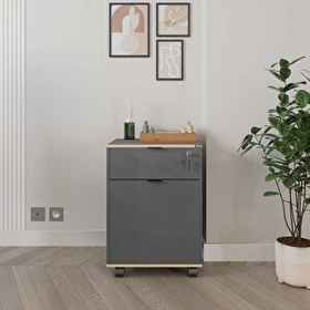 Resim Adore Mobilya Rio Kilitli Çekmeceli Keson-Antrasit/Kontra 41x61x45 CM (GxYxD) 
