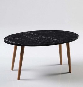 Resim Uslucan Alışveriş Zigon Sehpa Ve Orta Sehpa Set Ahşap Torna Elips Siyah Mermer Desen Çok Renkli 