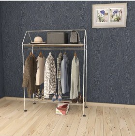 Resim Tekerlekli Home Hanger Metal Askılık Ayaklı Askılık Krom 