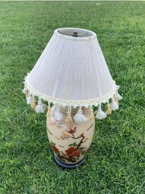 Resim Gül Motifli Antika Porselen Abajur 70 CM 