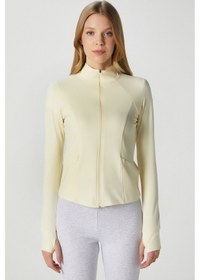 Resim Jogging Vücuda Oturan Cepli Parmak Geçmeli Sarı Spor Ceket / Hırka Sarı 