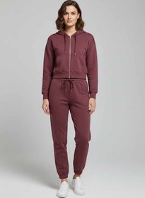 Resim vynor atelier Kadın Fermuarlı Kapüşonlu Crop Eşofman Takımı - Rahat Kesim Street Style İpeksi Kumaş 