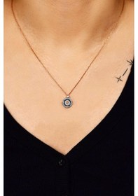 Resim Mix Taşlı Rose Nazar Boncuğu Minimal Gümüş Kolye 