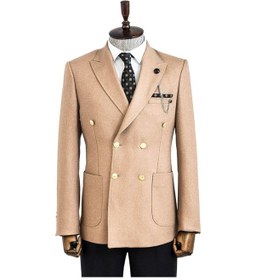 Resim Wessi Kruvaze Slim Fit Krem Erkek Ceket Krem 