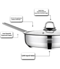 Resim Ambos Saphire Paslanmaz Çelik 22 cm Cam Kapaklı Tava 