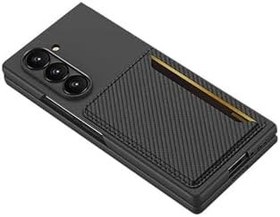 Resim Galaxy Z Fold 6 Karbonfiber Arka Yüzey Zore Kartlıklı Z-Kart Kıpta Sert Kapak-Siyah 