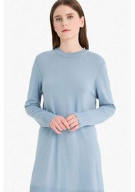 Resim Defacto Regular Fit Bisiklet Yaka Yırtmaçlı Basic Düz Uzun Kollu Tunik H3431az25wnbe174 Mavi 