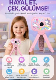 Resim Zineets Tripodlu Mini 1080p Hd Çocuk Kamera Dijital Fotoğraf Makinesi 2.0 Inç Ekran Dahili Hafıza Oyun Yüklü 