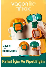 Resim Tkk Tek Gövde Çift Hazne 2x400 800 Ml Sıvı Kapasiteli Boyun Askılı Pipetli /rahat İçim Tritan Matara 001 