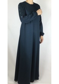 Resim Kristal İki İplik Kol Düğme Detaylı Mevsimlik Elbise Zümrüt Yeşili 