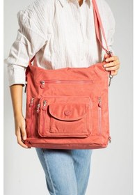 Resim Baginn Klinkır Kumaş İster Sırt İster Omuz İster Çapraz Askılı Fonksiyonel Kullanım Kadın Çantası 30 30 Cm Turuncu 