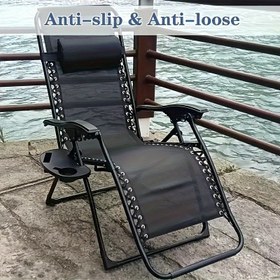 Resim 1 adet Açık Hava Katlanır Sandalye Bardak Tutucu ve Telefon Cebi ile - Dayanıklı Polipropilen (PP) Bardak Tabağı ve Telefon Cebi, Kamp, Plaj, Patio Loungers için Güvenli Katlama Tasarımı - Siyah, Patio Lounger, Sağlam Yapı 