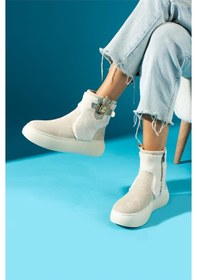 Resim Toffy Kürklü Bej Süet Kadın Bot Bej 