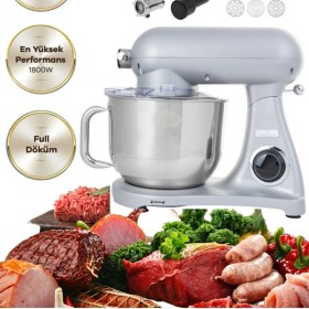 Resim Karaca Kıyma Çekme Sucuk-Sosis Yap Hamur Yoğurma 1800W Güç 6,2 Lt Döküm Gövde Premium Standlı Mikser & Mutfak Şefi 