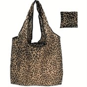 Resim 1 adet Leopar Desenli Yeniden Kullanılabilir Alışveriş Çantası - Katlanabilir, Hafif Polyester Market Çantası ve Kompakt Piknik Taşıma Çantası, Yüksek Kaliteli & Taşıması Kolay 