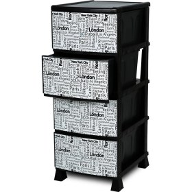 Resim Homie 4 Katlı Çekmeceli Baskılı Desenli Kapaklı Plastik Komidin - Sebzelik - Çekmece 