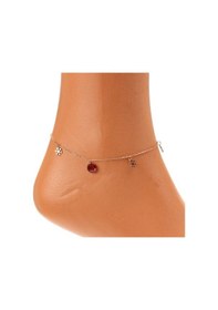 Resim 925 Ayar Rose Gümüş Yuvarlak Garnet Taşlı Kar Tanesi Halhal 