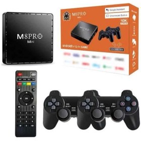 Resim Silahlı Tower Android Tv Box 2.4g 10k Ultra Hd 2gb Ram 64gb Hafıza 10000 Retro Oyunlu Konsol Game Stick M8 Pro 
