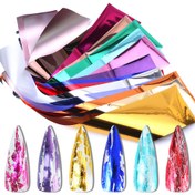 Resim 14Pcs/Set Metalik Ayna Holografik Tırnak Folyoları Metal Renk Tırnak Sanatı Çıkartması Yıldızlı Kağıt Transfer İpuçları Manikür Dekorasyonu 