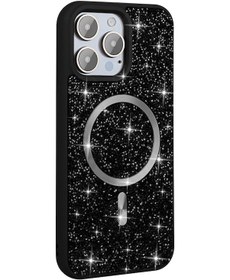 Resim Apple Uyumlu iPhone Adige İphone 15 Pro Max Uyumlu Kılıf Parlak Taşlı Pırlanta Mozaik Siyah + Ekran Koruyucu - 