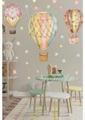 Resim MSticker Pembe Tonlarda Uçan Balonlar Ve Yıldızlar Çocuk Bebek Odası Duvar Sticker Seti 