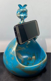 Resim Dekoratif Polyester Çerezlik&telefonluk Biblo Turkuaz Gold Eskitme 