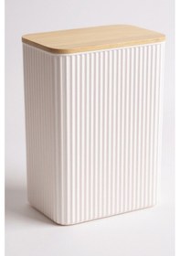 Resim İronika 2 Litre Bambu Kapaklı Erzak Gıda Bakliyat Saklama Kabı Mutfak Organizeri 6 Adet Beyaz 