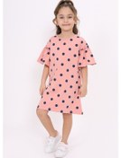 Resim Toontoy Kız Çocuk Kolu Fırfırlı Komple Puantiye Baskılı Elbise Koyu Pudra 