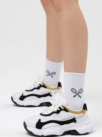 Resim Tonny Black Kadın Beyaz Siyah Rahat Kalıp Yüksek Taban Şeritli Spor Ayakkabı 