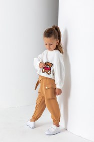 Resim Kız Çocuk Bisiklet Yaka Yarasa Kol Arma Nakışlı Oversize Bluz - Ekru - 8 Yaş 