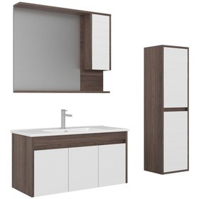 Resim Orka Serra 100 Cm Navaro/beyaz Banyo Dolabı Takımı Ve Boy Dolabı Navaro/beyaz 