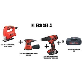 Resim Kleco Set-4 400W Elektrikli Dekupaj Testere + 300W 125 MM Eksantrik Zımpara + Şarjlı Darbeli Matkap 