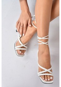 Resim Fox Shoes Beyaz Bilek Bağlamalı Kadın Topuklu Ayakkabı K404070209 