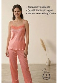 Resim Svein Pijama Nar Çiçeği Kadın Pijama Takımı Rahat Ev Giyim Günlük Ve Çeyizlik Nefes Alabilen Yumuşak Nar Çiçeği 