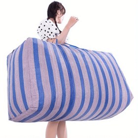 Resim Ekstra Büyük Ağır Hizmet Tipi Taşınma Çantası Fermuarlar ve Saplarla - 75/100/120/160/230L, Mavi ve Beyaz Çizgili Tasarım, Yatak Odası, Dolap, Gardırop Düzenleme ve Seyahat Gereçleri için Yeniden Kullanılabilir 
