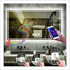 Resim Dnr-Mirror70x90 Cm Günışığı Ledli Tasarım Kumlamalı Dokunmatik Bluetoothlu Buğu Önleyicili Makyaj Banyo Aynası 