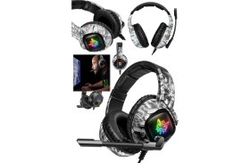 Resim Munico Onikuma Pro Oyuncu Kulaklığı Mikrofonlu Beyaz Siyah Kamuflaj Işıklı Gaming Headset 